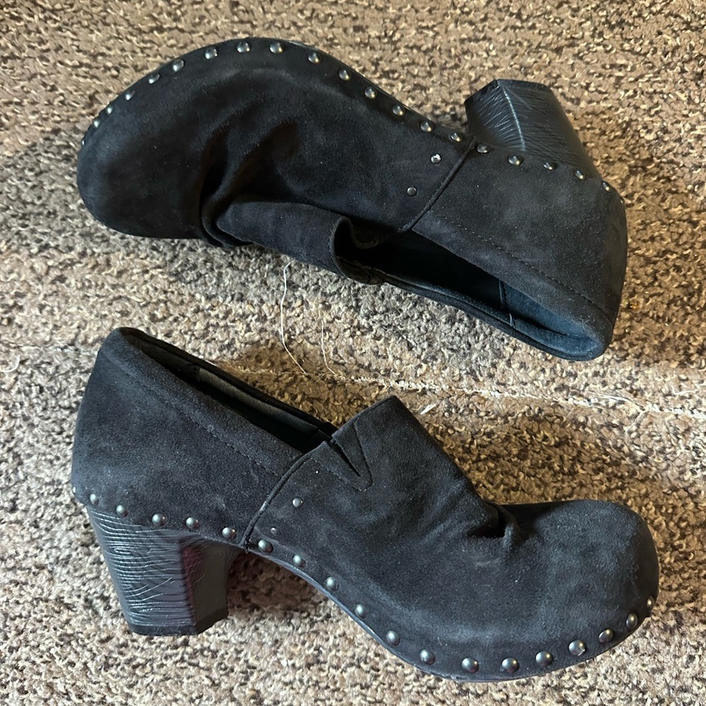 Dansko Black Suede Studded Heeled Clogs